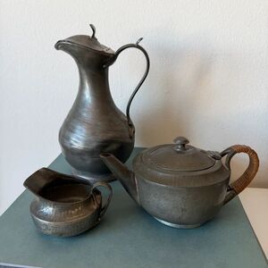 English Pewter Tea Set – Roundhead & James Dixon Sheffield (3 Pieces)